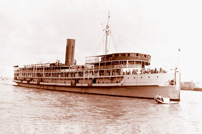 The British coastal steamship Kung Wo at Shanghai, China, in the 1920s. 