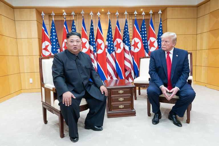 President Trump meeting with North Korean leader Kim Jong-un.