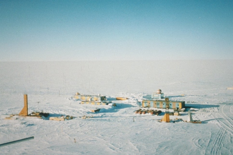 Panoramic view of the Russian Vostok Station, Antarctica, 2001.