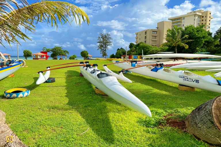 Matapang Beach Park, where outrigger canoes are stored along the shore, offers a picturesque setting for seaside recreation and relaxation.