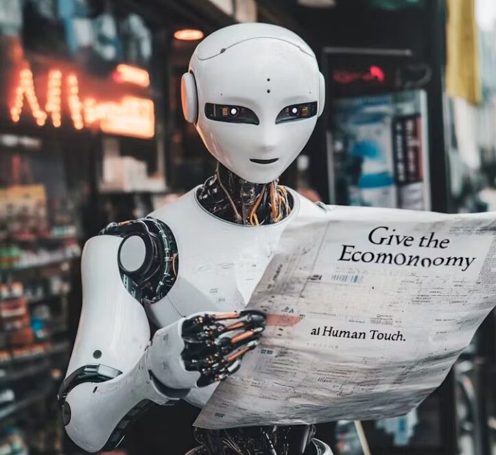 AI often struggles with rendering text. Here’s how it did with a request to create an image that included this headline: ‘Give the A.I. Economy a Human Touch.’