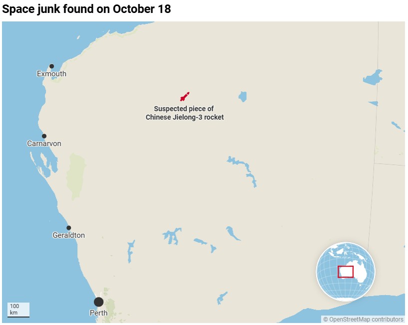 Chinese space junk lands in the Australian desert.