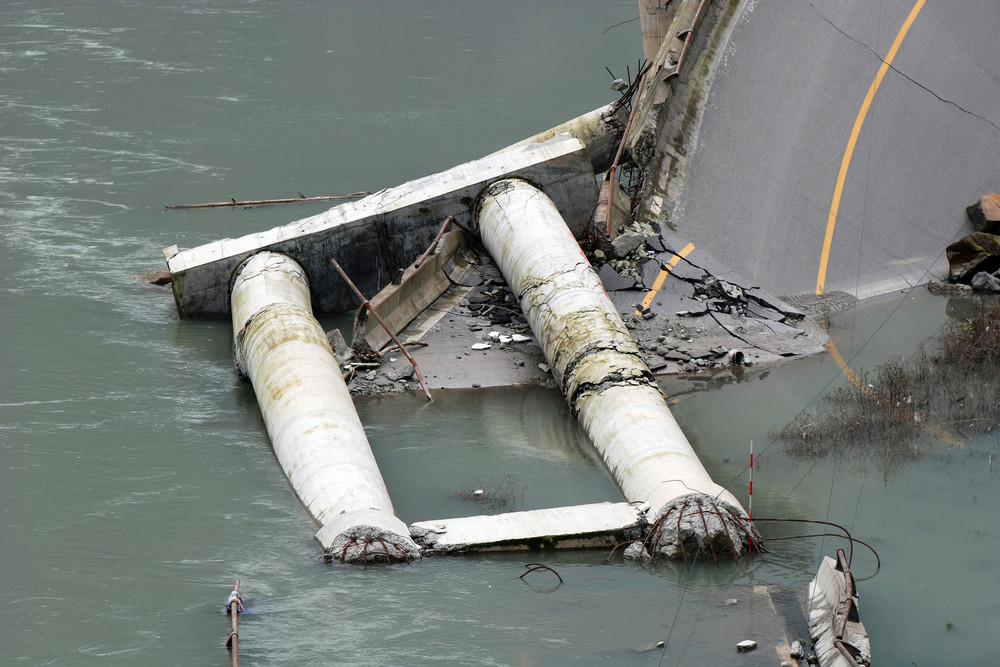 Ruins of a highway after an earthquake in Sichuan, China.