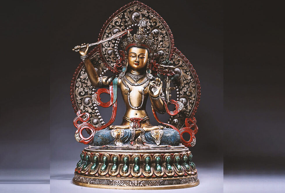 In Buddhist philosophy, Manjushri’s sword symbolizes the power to cut through delusion and dualistic thought — to see beyond distinctions of high and low, beautiful and ugly, worthy, and unworthy.