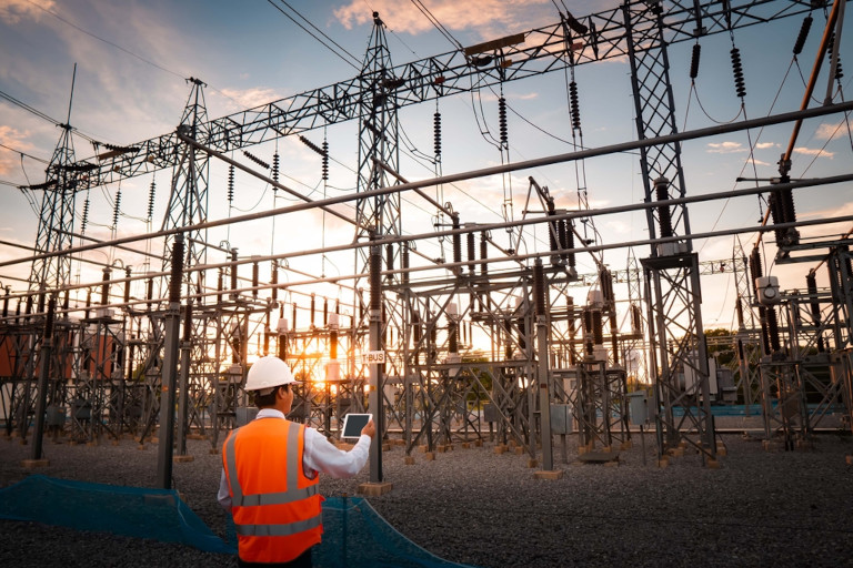 Engineer inspecting a substation.