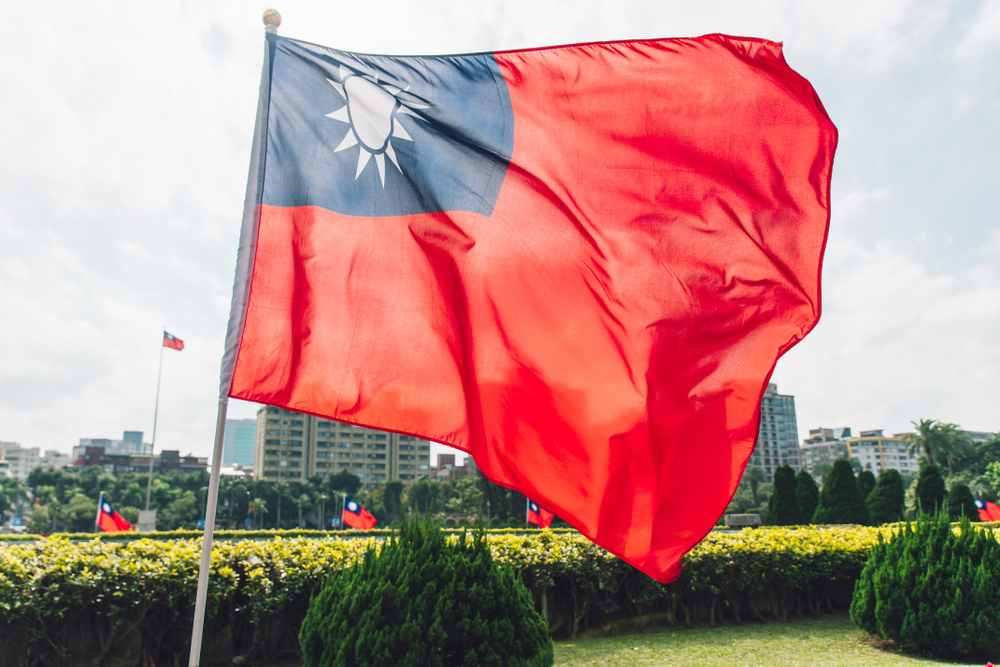 Taiwan flag waving in the wind.