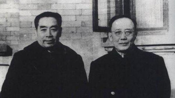 Zhou Enlai with Guo Moruo, who was a key figure who pushed for the excavation of the Ming tombs, particularly the Dingling Mausoleum.