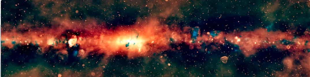 A new radio portrait of the center of the Milky Way as seen by the Murchison Widefield Array. The galaxy is represented in radio colors, where the orange denotes the lowest frequencies, green the mid-range, and blue the highest.