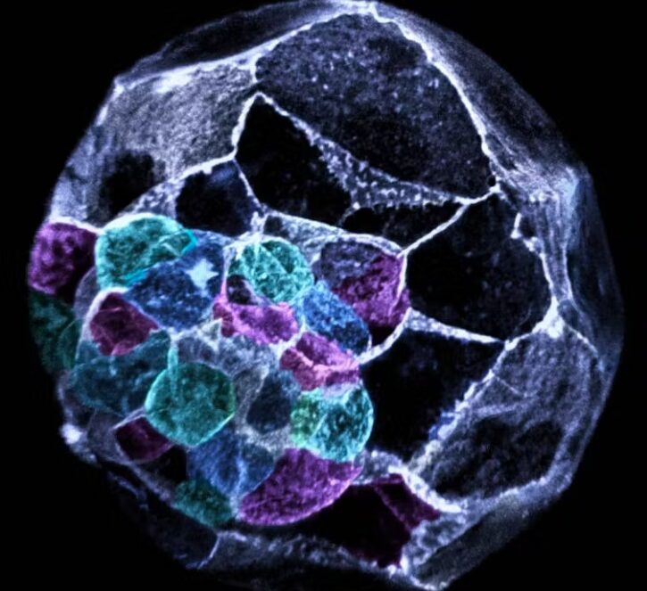 A blastocyst embryo where the inner cell mass can be seen. These are typically isolated to culture embryonic stem cells.