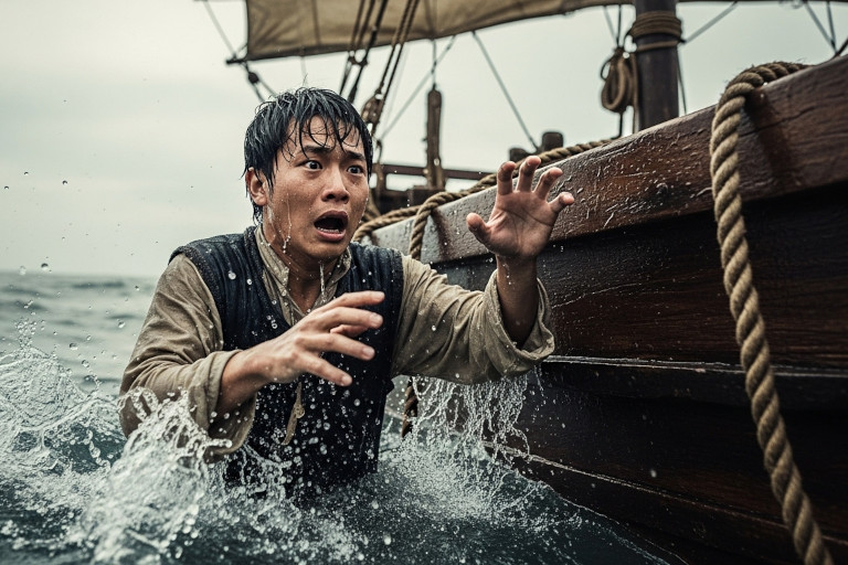 Only after facing the terror of the vast sea did the young servant truly understand the precious blessing of safety and comfort he had taken for granted aboard the ship.