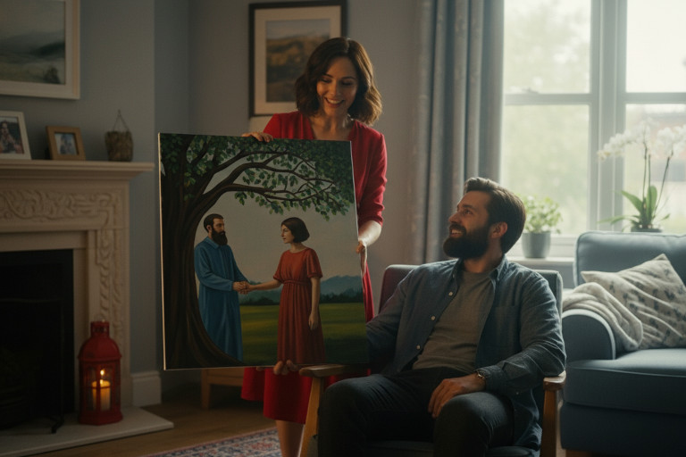 When she finally revealed the painting, both were struck by how perfectly the vision mirrored their real-life connection.