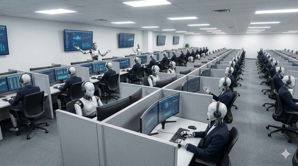 Call center floor with ai agents showing technology trends of 2026