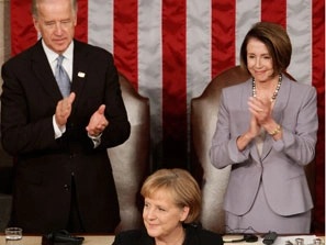 On November 3, 2009, German Chancellor Angela Merkel delivered a speech to a joint session of the U.S. Senate and House of Representatives in the House Chamber of the U.S. Capitol.