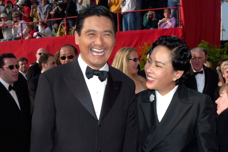 Actor Chow Yun-fat and his wife at the 73rd Annual Academy Awards in Los Angeles.