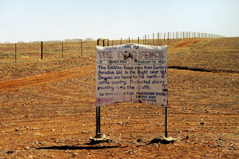 A portion of the fence to keep out dingoes near Coober Pedy, South Australia.