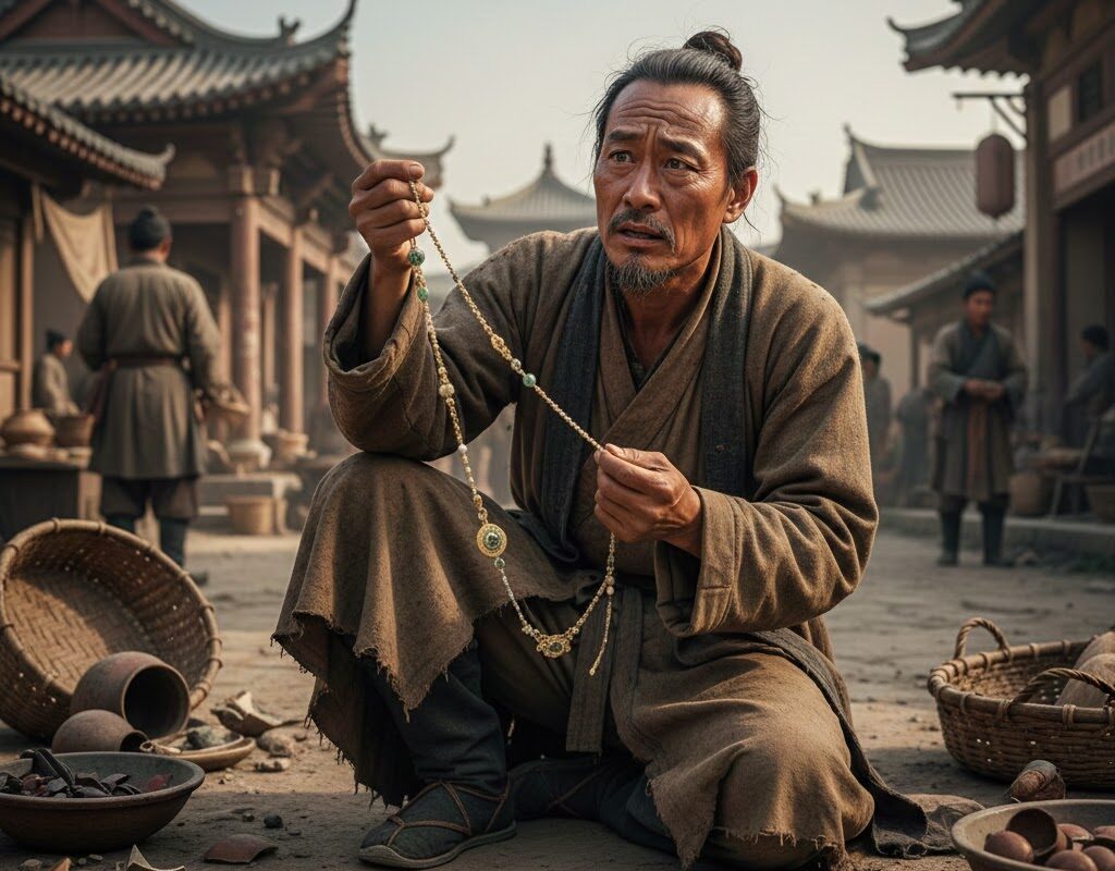 After repeated setbacks and misfortunes, the merchant was utterly perplexed: 'The Zhang family lost the necklace, and they became poor; I obtained the necklace, so why am I also poor? I've had the necklace for so many years, so why haven't I turned my business around? Everyone says this necklace is a treasure, so why doesn't it work for me?'