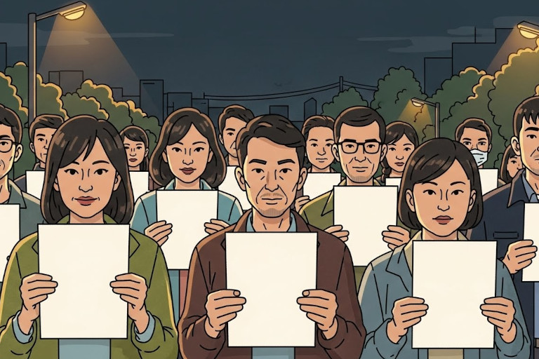 AI-generated illustration of people holding blank pieces of paper in the White Paper Revolution.