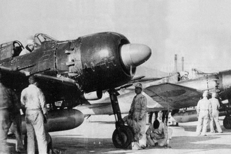 Japanese war planes preparing for takeoff during World War 2.