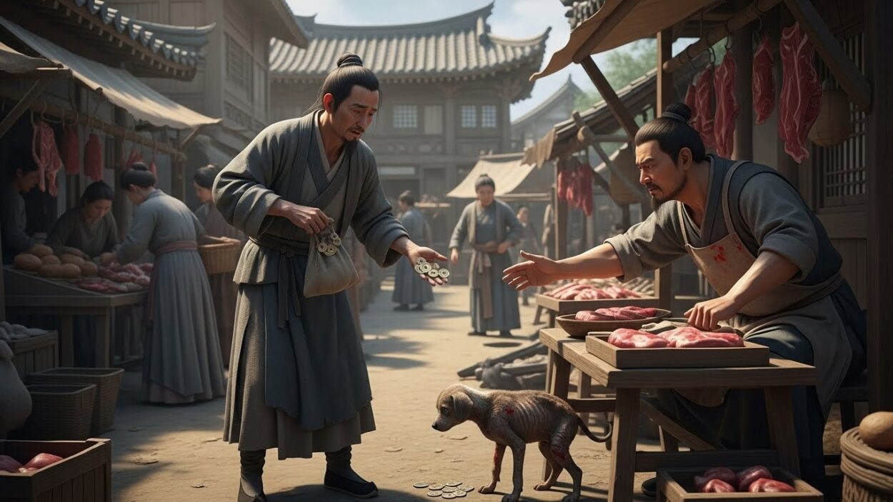 Wait!' the scholar cried, his voice trembling. He took a deep breath, as though making a momentous decision, and with shaking hands pulled out the small pouch containing the coins and handed it over. 'Ten coins it is. I’ll buy it.'