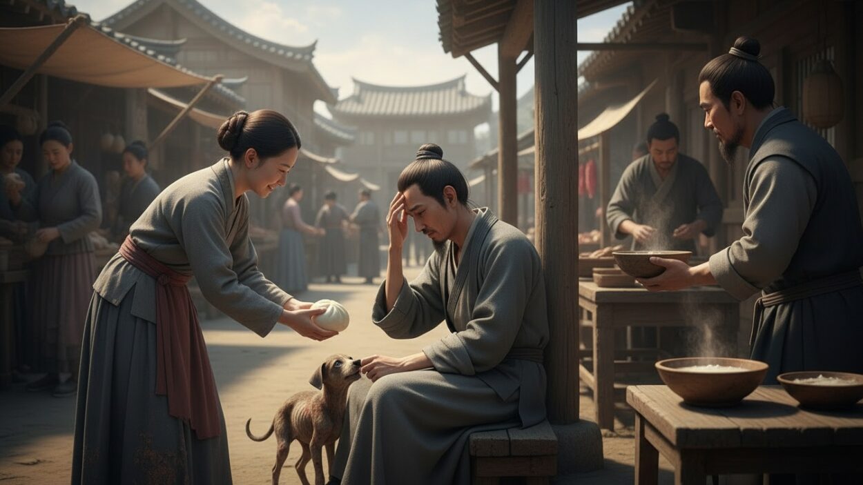 At times, he helped people write letters or copy texts, earning a few copper coins or a bit of food. He often went hungry, yet always shared what little he had with his dog.