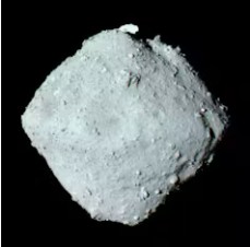 A colored view of 162173 Ryugu taken by JAXA’s space probe Hayabusa2 in 2018.