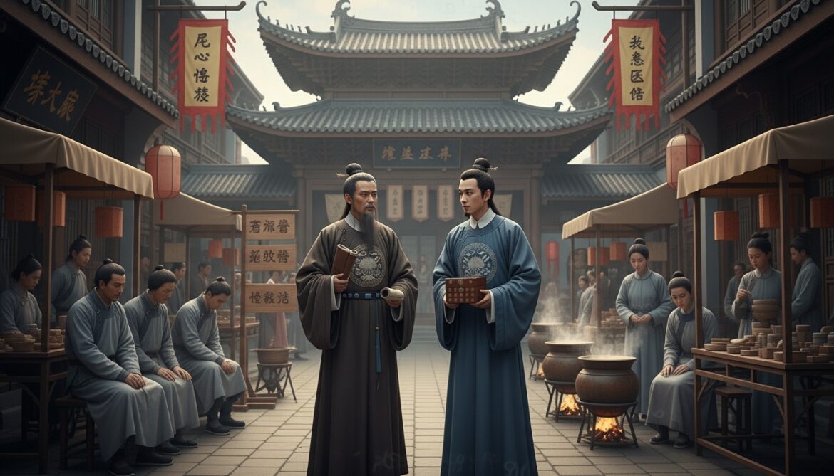 Two Chinese men talking.