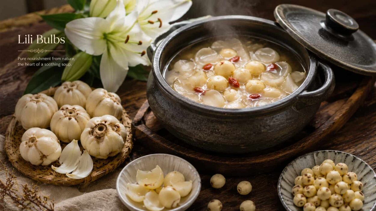 Used for lili and lotus seed soup; In traditional Chinese medicine, lily bulbs are said to moisten the lungs, which is why they turn up in remedies for dry coughs and a parched throat.