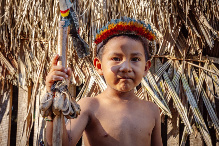 Boy of the Boras native community near the Amazon river.