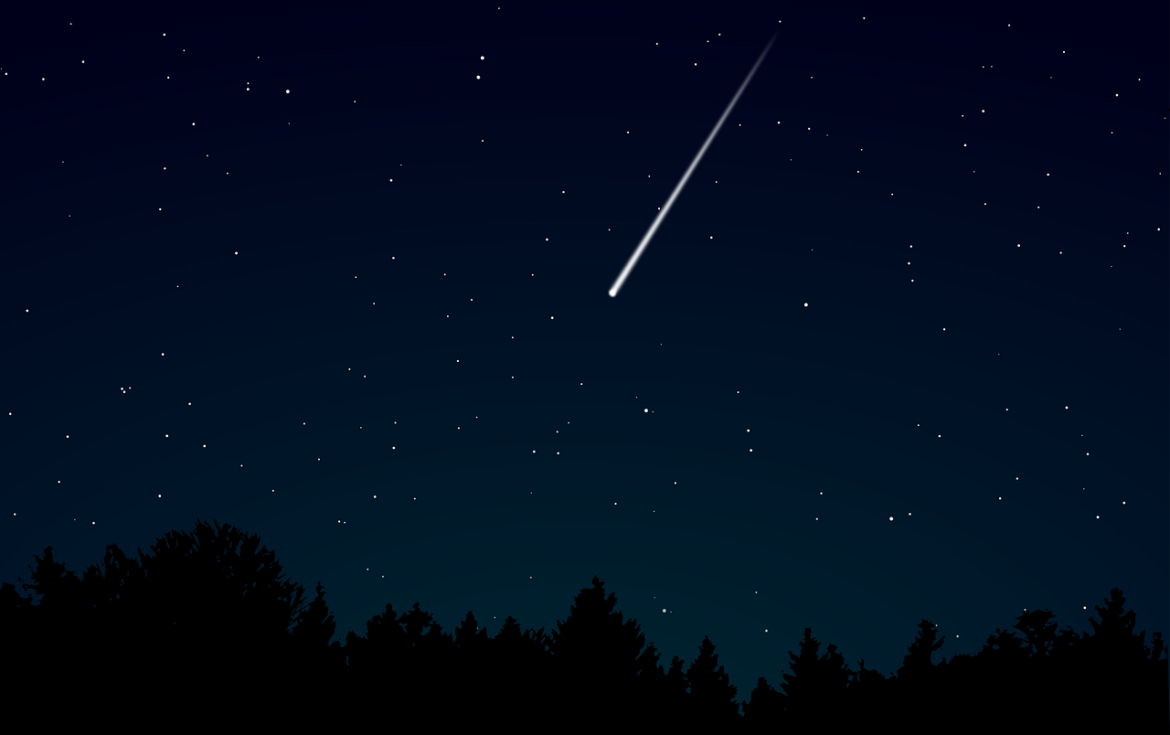 A meteor traveling through the night sky.