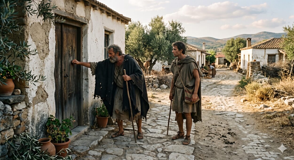 Zeus, the king of the gods, and Hermes, his swift-footed messenger, assumed the appearance of weary wanderers and traveled among men to witness their true hearts.