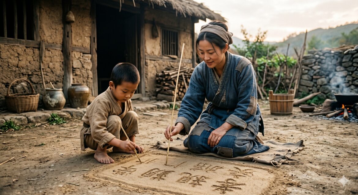 Lady Zhang teaching her son.