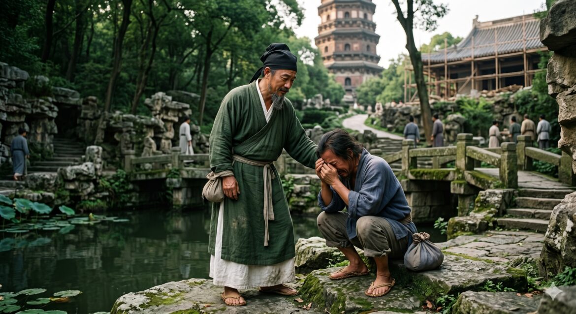 A man comforting another man who is crying.