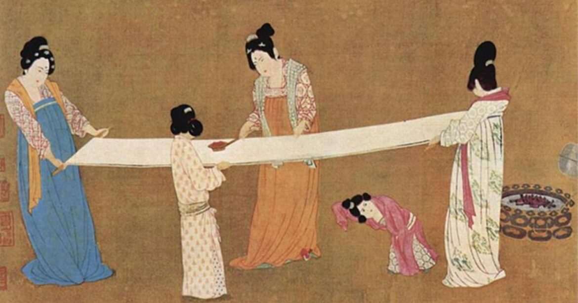 Chinese women working with silk.