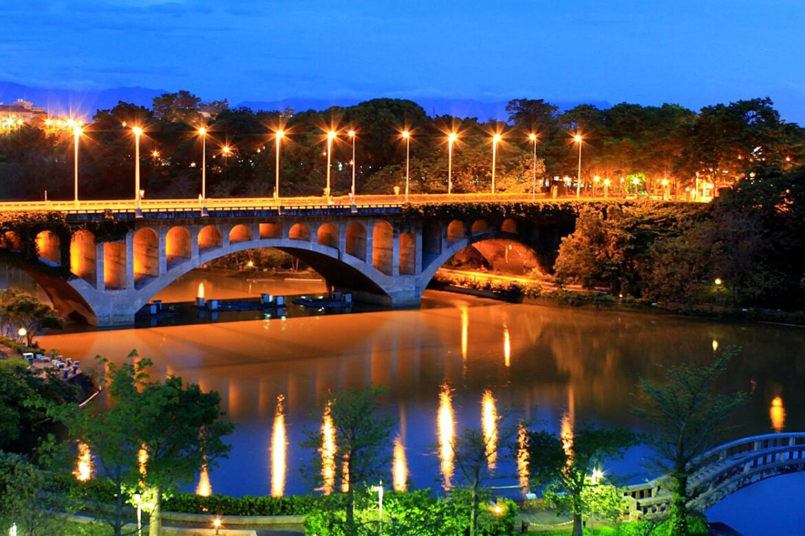 Taiwan's National Chung Cheng University features the picturesque Tranquility Lake and its iconic arch bridges.