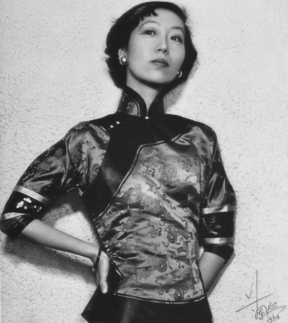 Eileen Chang wearing a cheongsam.