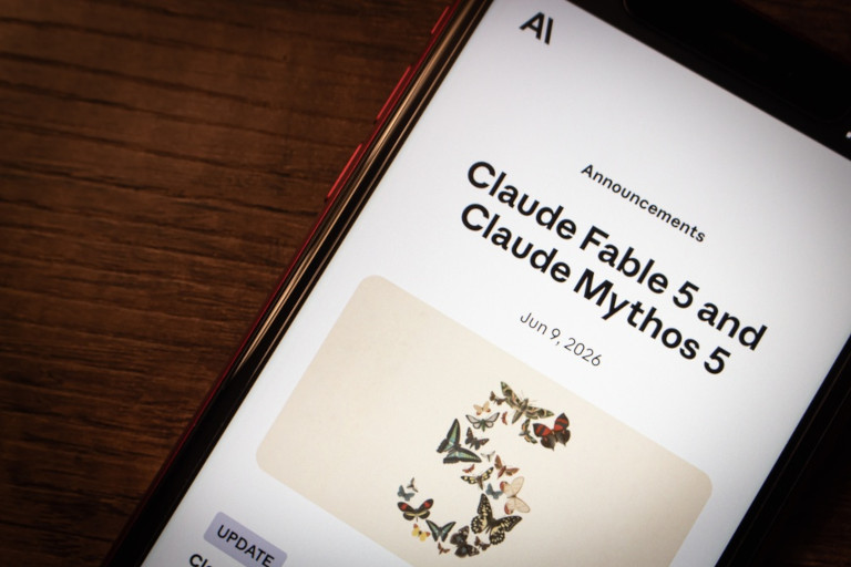 Anthropic's announcement of Mythos and Fable on a webpage viewed on a smartphone.