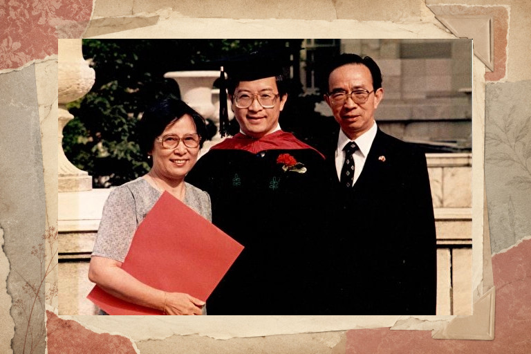 Kent Wong and his parents at his graduation from Harvard Medical School.