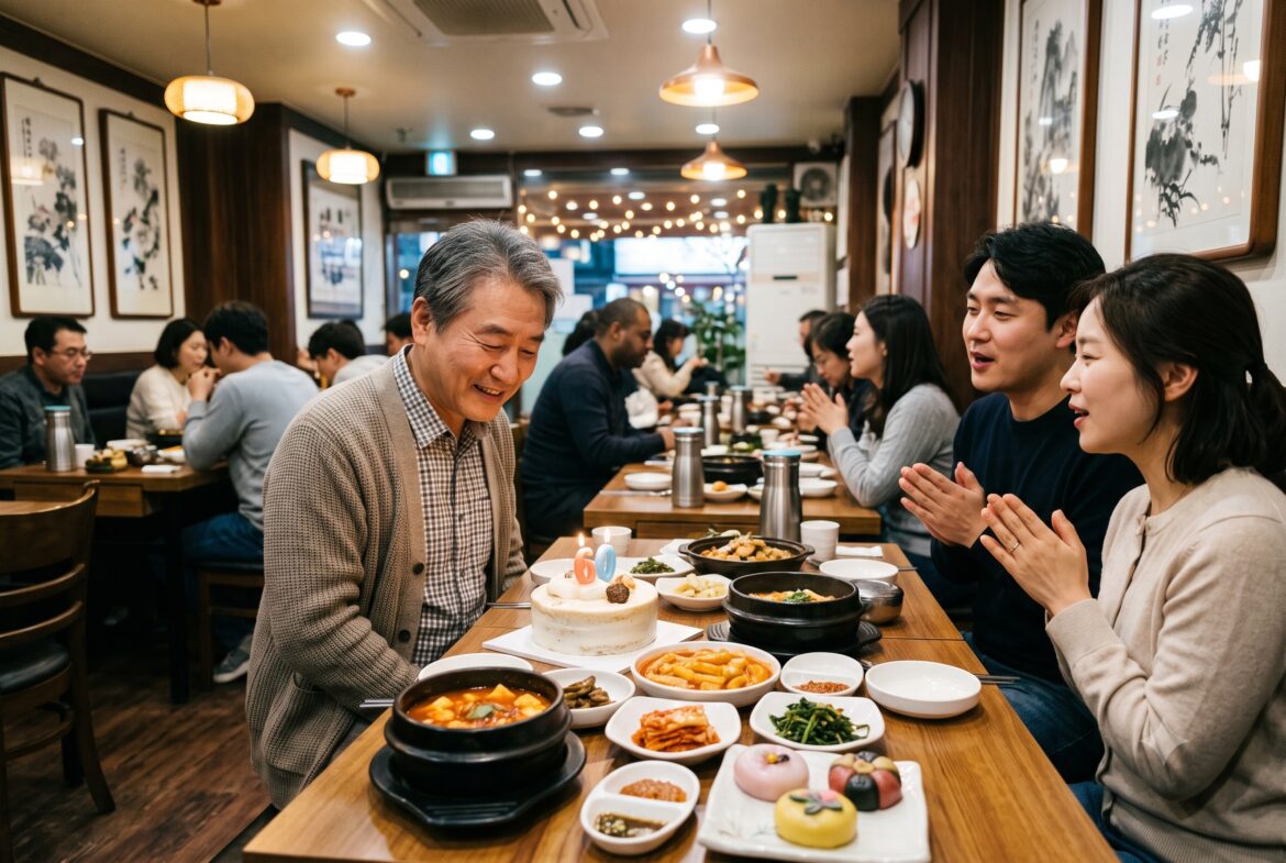 'Happy Birthday' at a Korean restaurant.