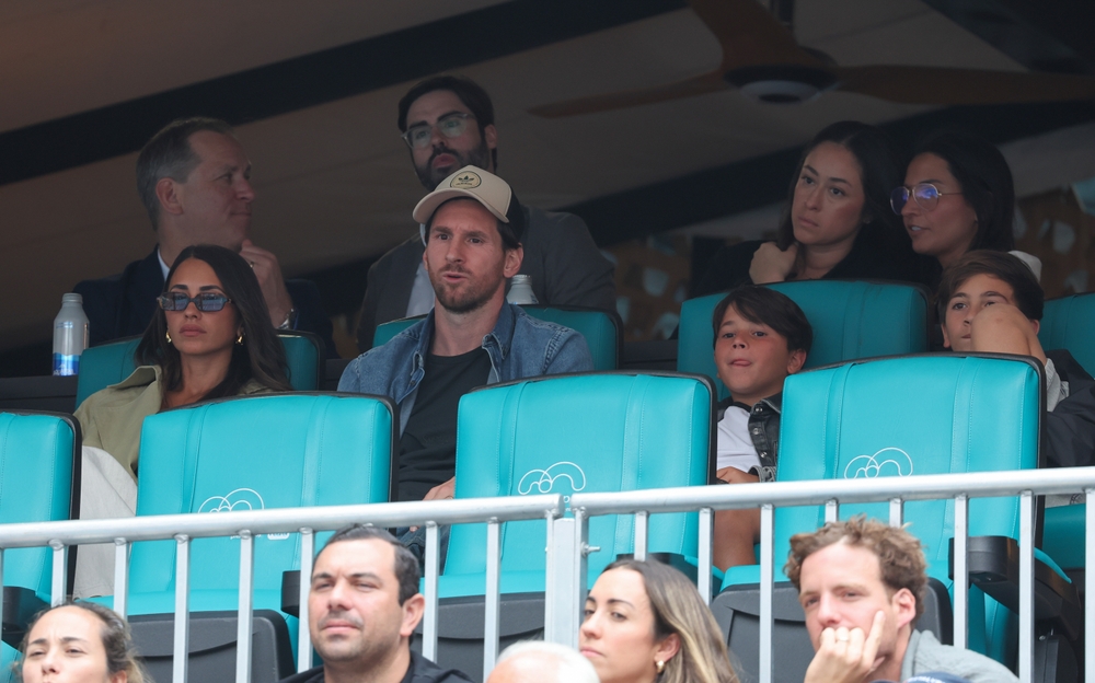 Lionel Messi and his family watching men's semifinal match at Hard Rock Stadium during 2025 Miami Open in Miami.
