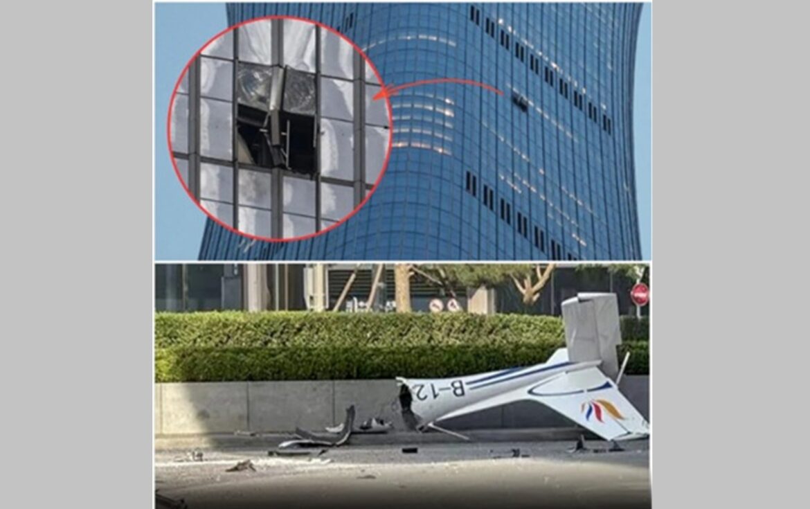 A small plane hit a skyscraper.