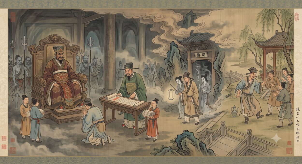 The scholar fell ill and lost consciousness. His family thought he was beyond saving, but unexpectedly, he suddenly woke up. He told them that he had gone to the underworld and even met the King of Hell.