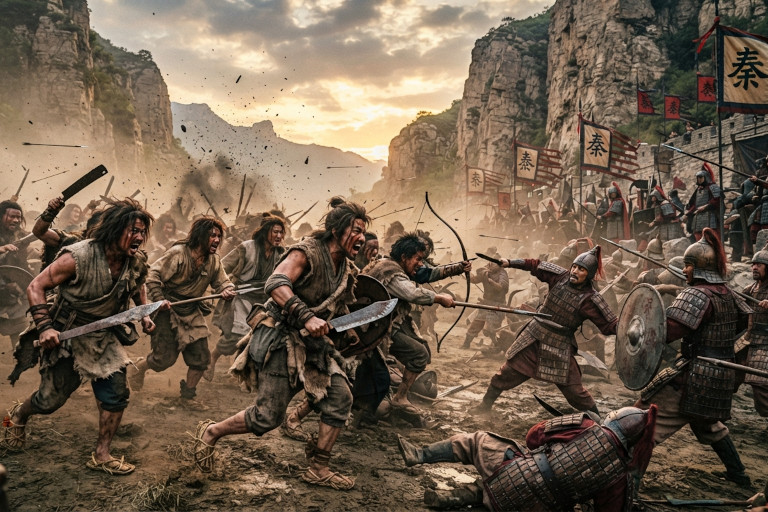 Suddenly, hundreds of mountain warriors charged into the Jin forces, throwing the enemy into confusion and opening the way for Duke Mu to escape.