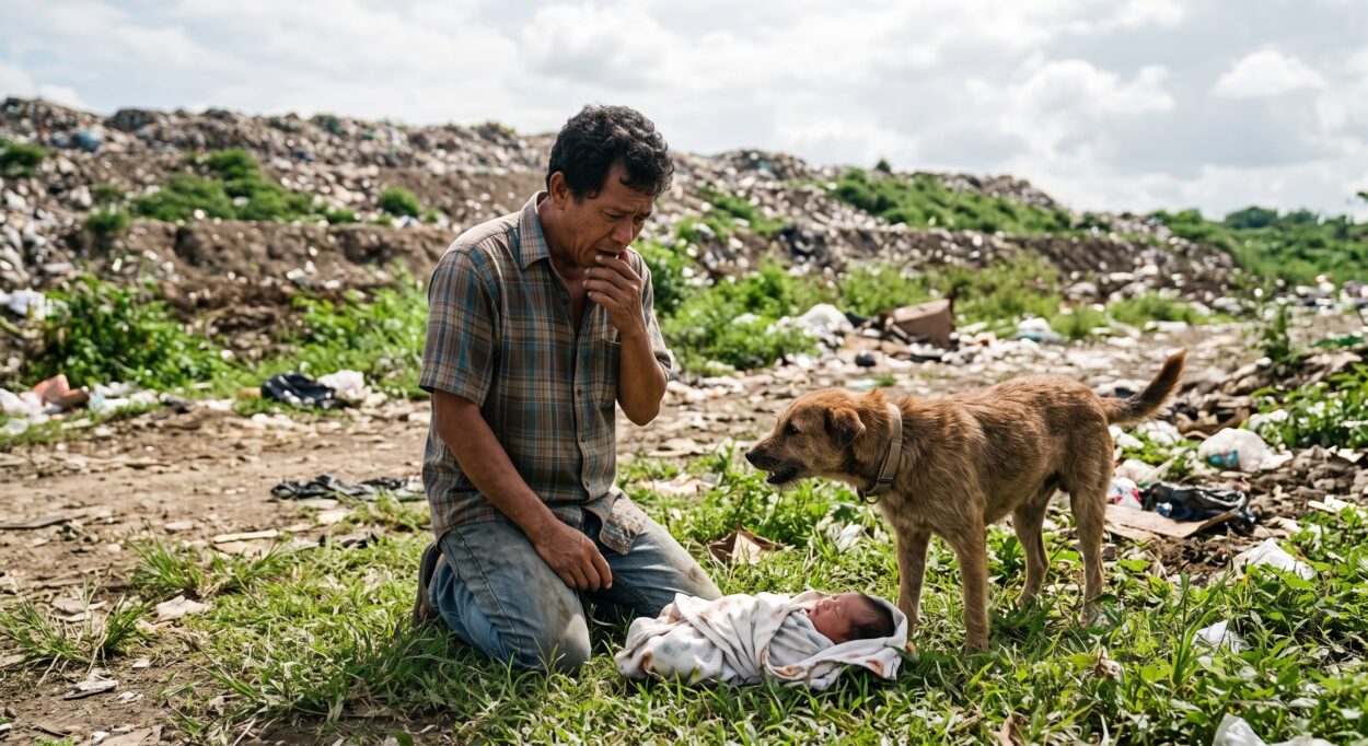 To Revilla’s immense shock, the dog brought him directly to a newborn baby lying exposed on the grass near the landfill.