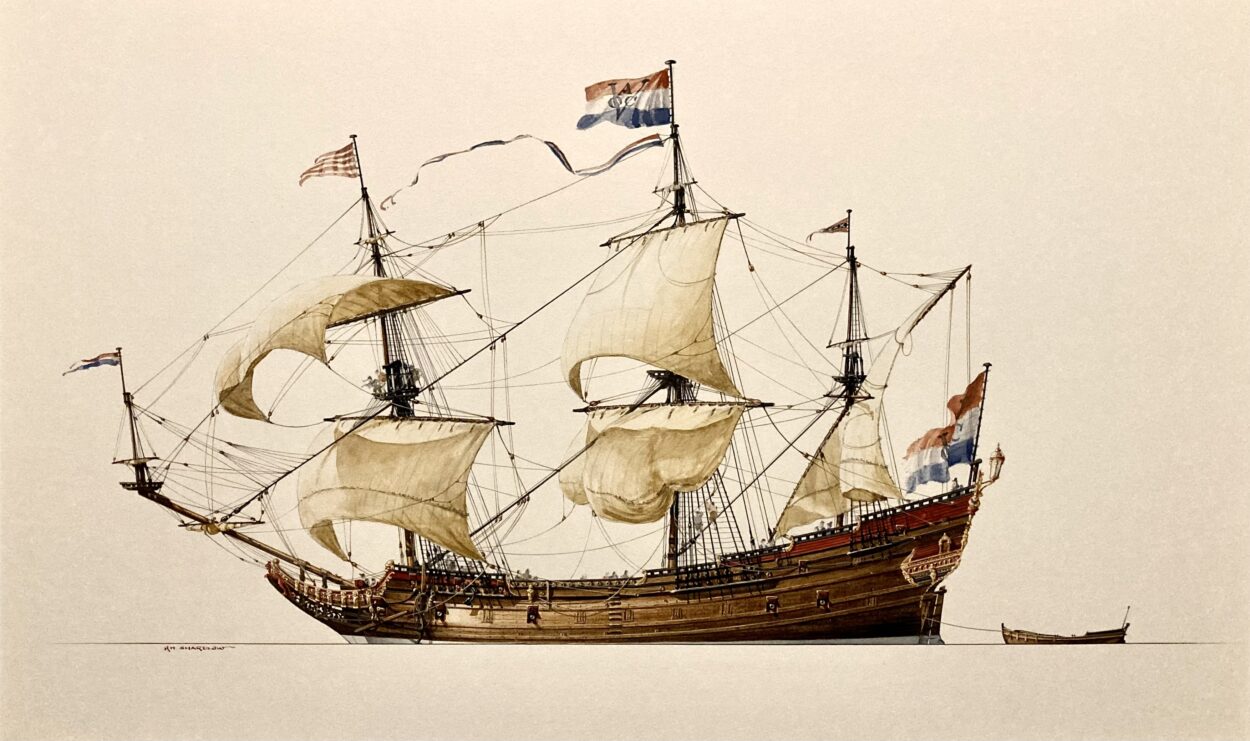 The Batavia was the flagship of the Dutch East India Company. On its maiden voyage from the Dutch Republic to Java, it carried 341 passengers and crew, together with an immensely valuable cargo.