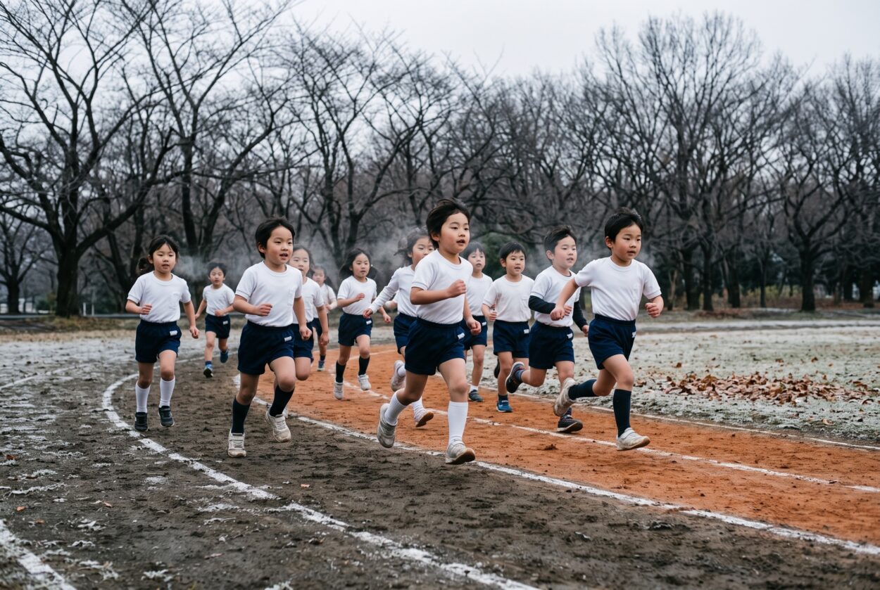 In certain traditional Japanese kindergartens, young children are regularly required to run outdoor circuits in the middle of winter in light clothing to build physical stamina and mental grit.