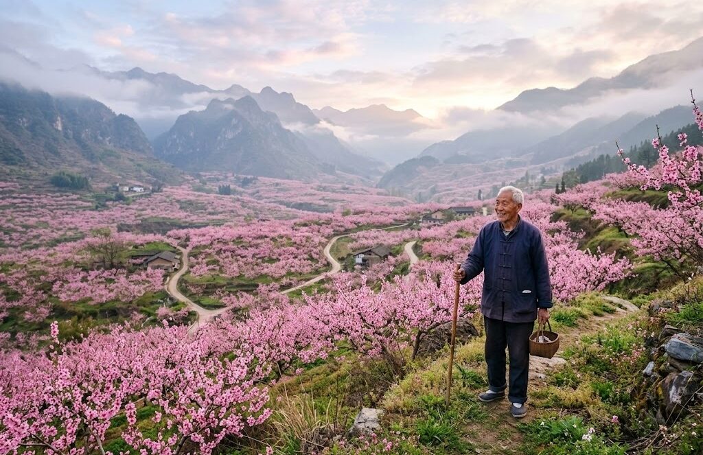 Every spring, when the hillside erupts into a sea of soft pink blossoms, the breathtaking view stands as a living, breathing testament to an unbroken marital love.
