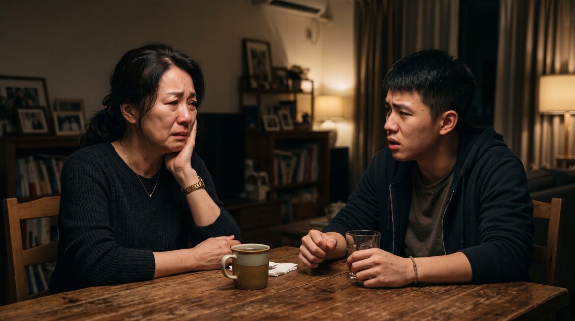 An upset mother and son.