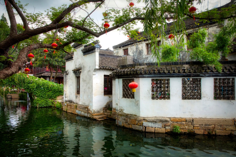 Houses along the canals of Zhouzhuang, China.