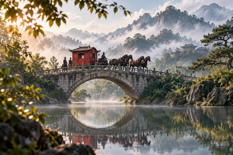 Sima Xiangru fulfilled the vow of his impoverished youth by returning home in the splendid four-horse carriage he had once promised himself. 