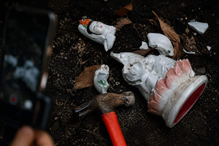Media influencer Jiang Xiaorou’s most controversial video showed her smashing a Guanyin statue with a hammer while challenging the existence of gods.